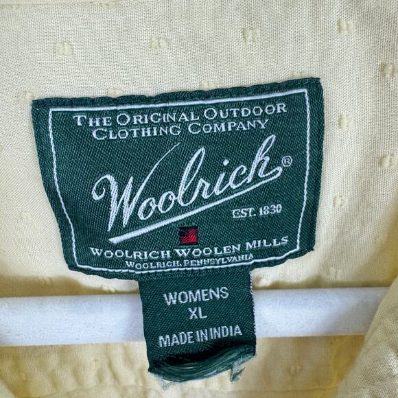 Woolrich 100% Cotton Yellow 3/4 Roll Tab Sleeve Embroidered Button Up Top Sz XL - Picture 6 of 8